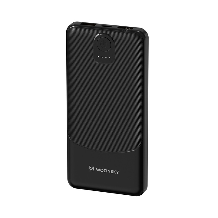 Baterie externă, Wozinsky, 10000mAh, 2xUSB-A, indicator LED, Negru