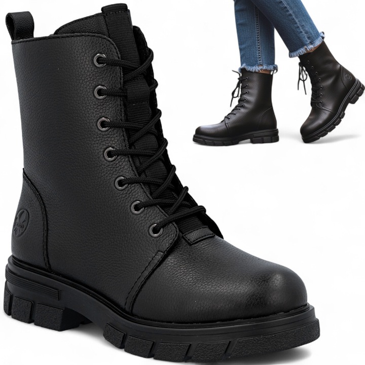 Ghete Dama, Rieker, Pentru Iarna, Tip Trapper, Captusite, Negre, Cu Fermoar, Comozi 38