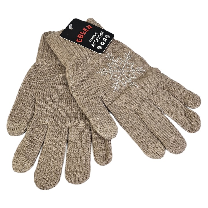 Mănuși Dama Colen, Touch Screen, Bej, Cristale Fulg de Nea, Universale