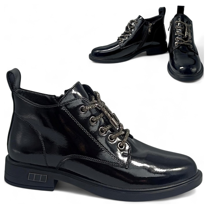 Ghete De Dama, Barski, Din Piele Lacuita, Elegante, Joase, Toamna, Cu Talpa Plata