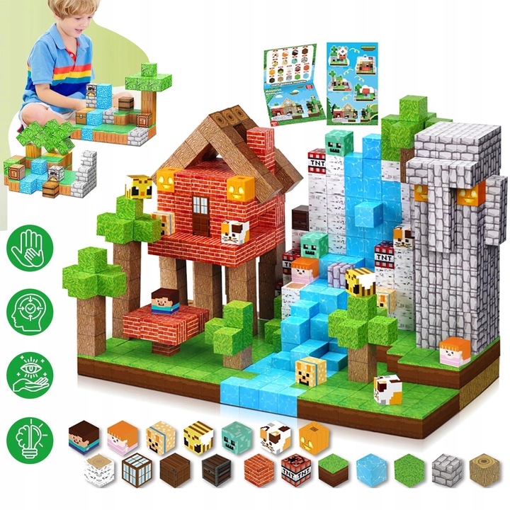 150 Bucati Blocuri Magnetice - Jucarii De Constructie Cu Blocuri Magnetice, Jucarii Magnetice Pentru Copii Mici, Joc De Constructie Stem, Cadou Senzorial Pentru Copii Cu Varste Cuprinse Intre 3 Si 9 Ani, Cadouri De Ziua De Nastere Pentru Baieti Si Fete