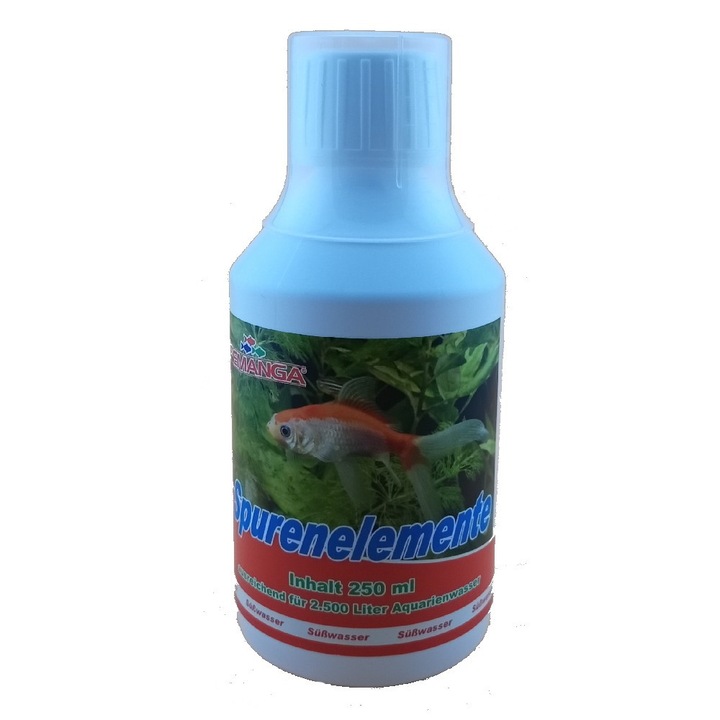 Solutie acvarii FEMANGA Spurenelemente 250 ml, pentru plante si pesti, 10 ml la 100 litri, 2500 litri utilizare.