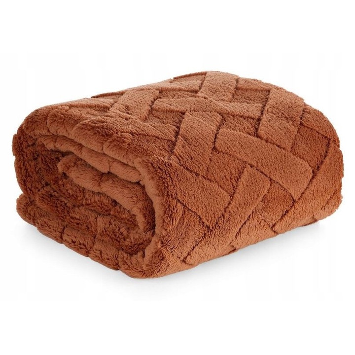 Patura groasa Caro 220x200 cm, microfibra, model reliefat, maro