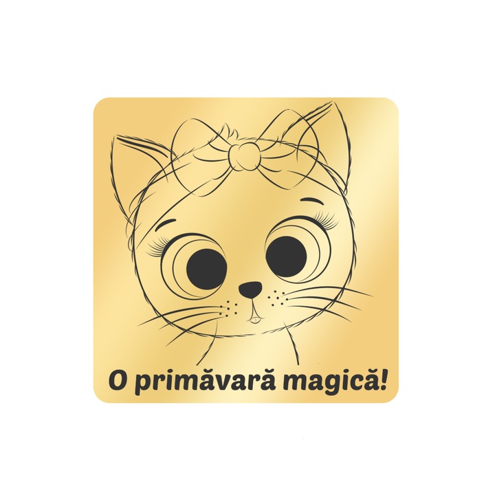 Martisor Brosa Inox Placat Aur 18K Romb Primavara Magica Pisica