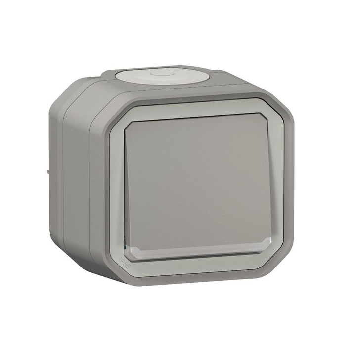 Intrerupator Legrand Plexo gri, schita, iluminat, montaj aparent