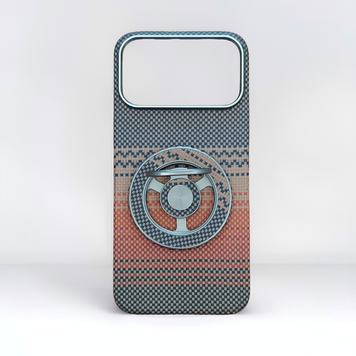 Set Premium Tip Kevlar - Sunset Red - pentru iPhone 17 Pro Max – Husa Ultra Slim + Inel Magnetic 360° Design Elegant, Protectie si Stil