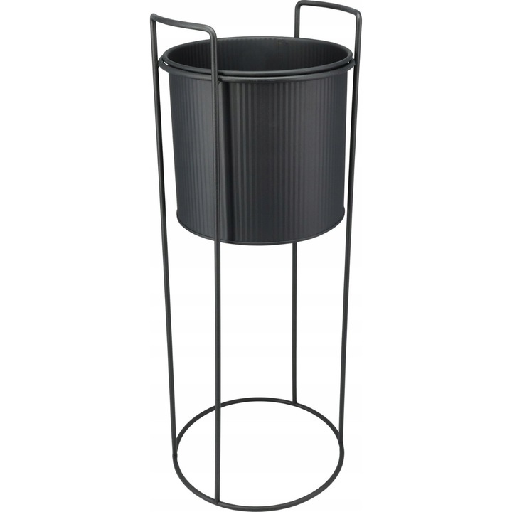 Ghiveci metalic mare cu suport, Koopman, 18,7x50,8 cm, negru mat, design minimalist