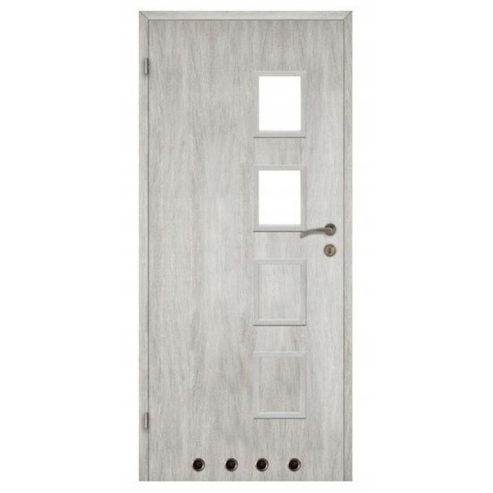 Usi interioare set 60 cm stanga, Voster, stejar alb, lacuite, HDF, izolatie acustica