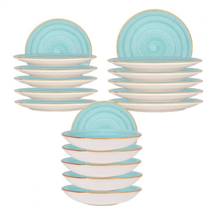 Set serviciu masa 18piese BONNA AQUA 6 farfurii 19cm, 6 farfurii 25cm, 6 farfurii adanci 20cm