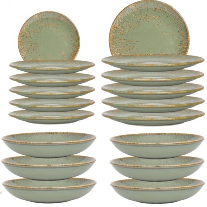 Set serviciu masa 18 piese BONNA SNELL SAGE, 6 farfurii 19cm, 6 farfurii 23cm, 6 farfurii adanci 23cm, 1000ml