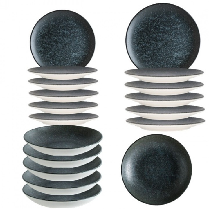 Set serviciu masa 18 piese Bonna VESPER MATT 6 farfurii 21cm, 6 farfurii 25cm cu 6 farurii adanci portelan 25cm, 1300ml