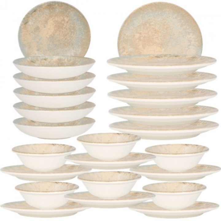 Set serviciu masa 24 piese BONNA LUZ, 6 farfurii 21x21cm, 6 farfurii 27x27cm, 6 farfurii adânci 23x23cm, 6 boluri 16x16cm