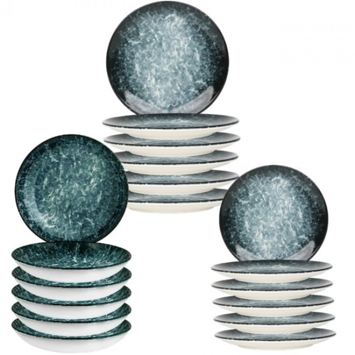 Set serviciu de masa, Bonna, 18 piese, 6 farfurii 19cm, 6 farfurii 25cm, 6 farfurii supa 20cm