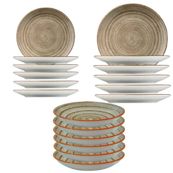 Set serviciu masa 18piese Bonna Terrain 6 farfurii 19cm, 6 farfurii 25cm, 6 Farfurii 20cm supa
