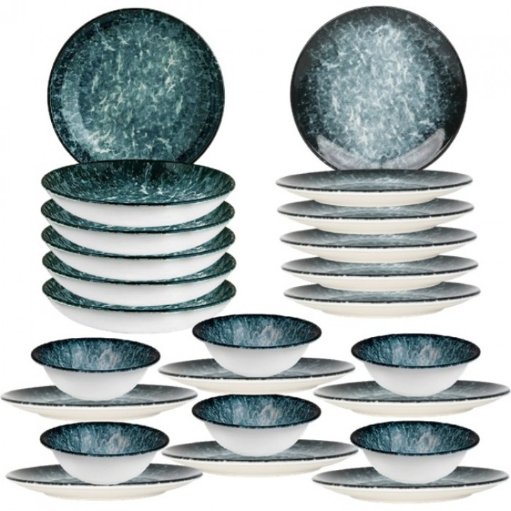 Set serviciu masa 24 piese Bonna Sepia 6 farfurii 21cm, 6 farfurii 27cm cu 6 farurii adanca portelan 23cm, 1000ml, 6 boluri 16cm