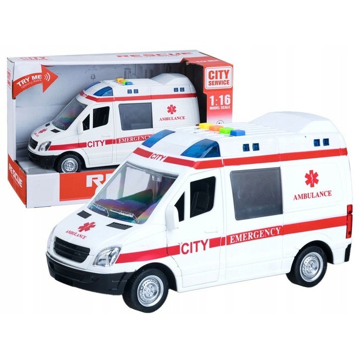 Ambulanta Mare Jucarie cu Sunet, Lumina si Sirene - Scara 1:16