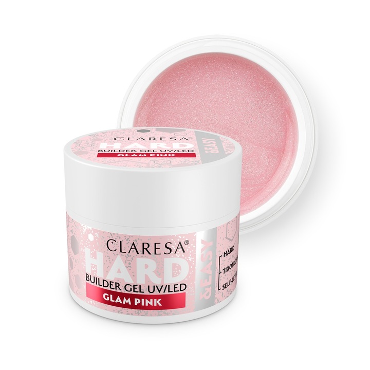 Claresa Hard&Easy Glam Pink építőzselé 45 g, közepes erősségű, önterülő, égésmentes