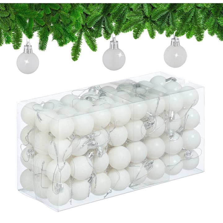 Set 96 Globuri de Craciun, Relaxdays, alb