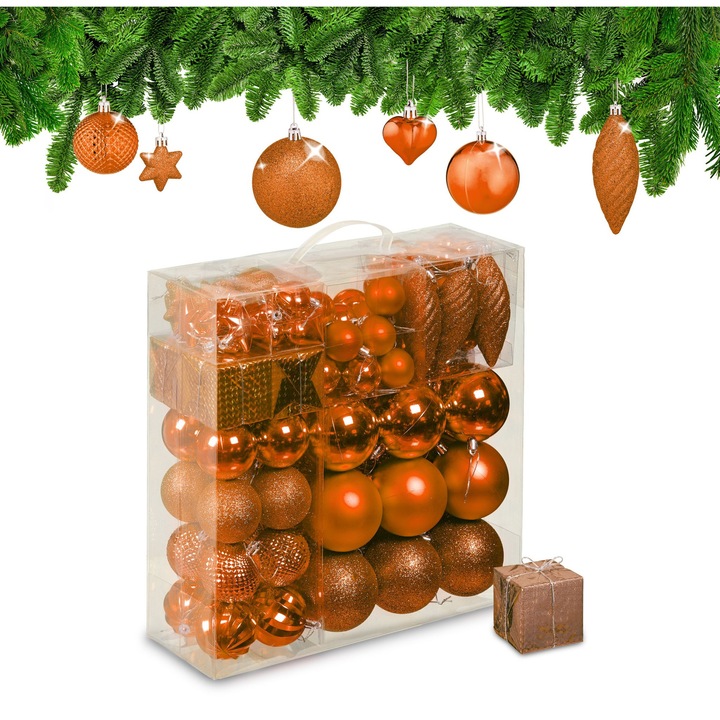 Set 110 Globuri de Craciun, Relaxdays, portocaliu