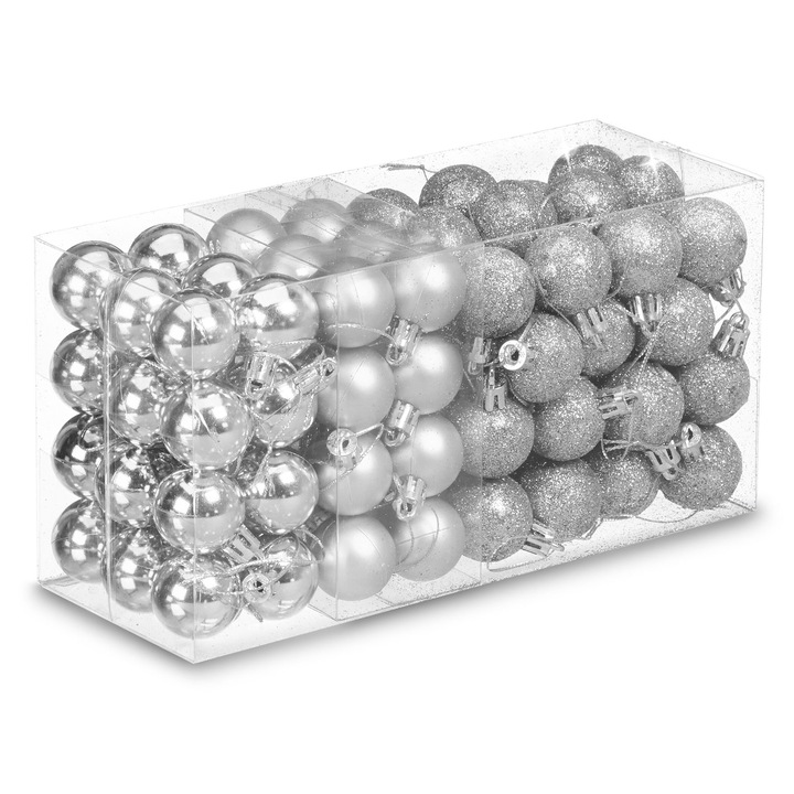 Set 96 Globuri de Craciun, Relaxdays, argintiu