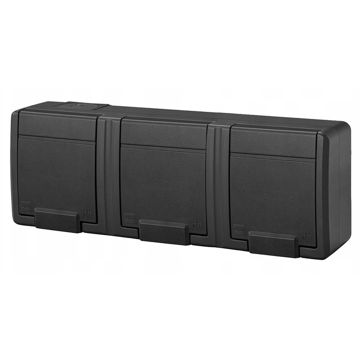 Priza tripla impermeabila AQUANT 2K IP55 Antracit 250V 16A