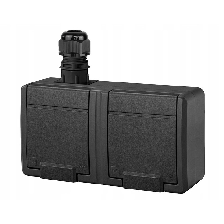 Priza Dubla Hermetica Antracit 2x2P+Z Montaj Exterior