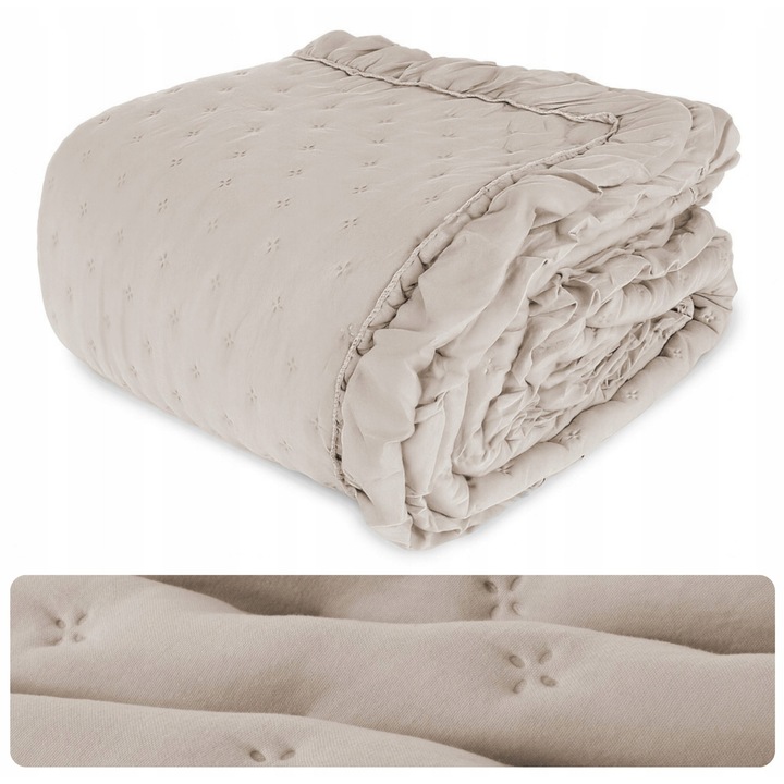 Narzuta Pikowana 200x220 cm cu Volan, Bej - Eleganta si Confort