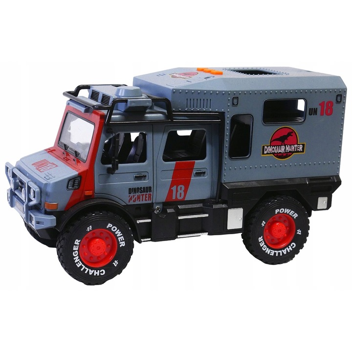 Камион Jurasic Park Patrol Сив със светлини и звуци, 25см