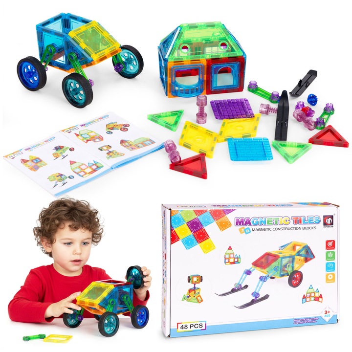 Set de constructie, MULTISTORE, 48 elemente, dimensiuni 5x20x27cm, pentru copii peste 3 ani, constructii 2D si 3D