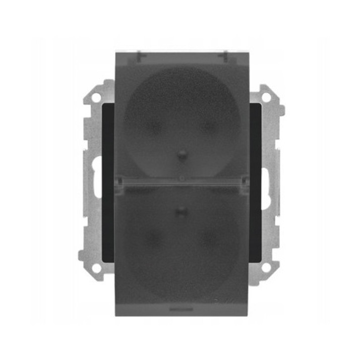 Priza dubla etansa neagra mata SIMON55 cu impamantare