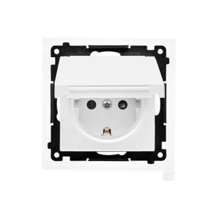 Priza Ermetica Simon 55 Schuko IP44 Alb Mat cu Clapeta