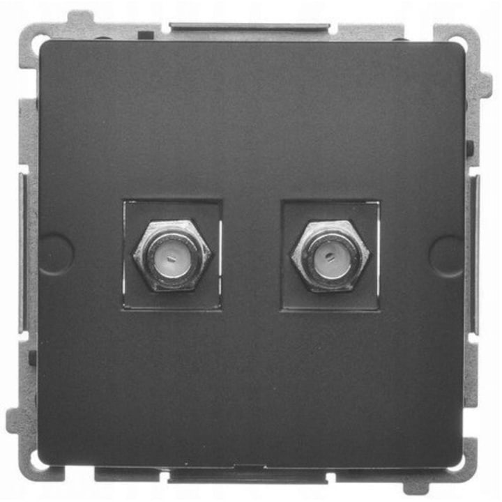 Priza Antena Dubla Tip F Simon Basic Neagra Mata