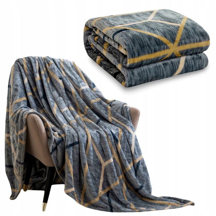 Patura Inger 200x220 cm, Mikrofibra Moale, Gri Geometric