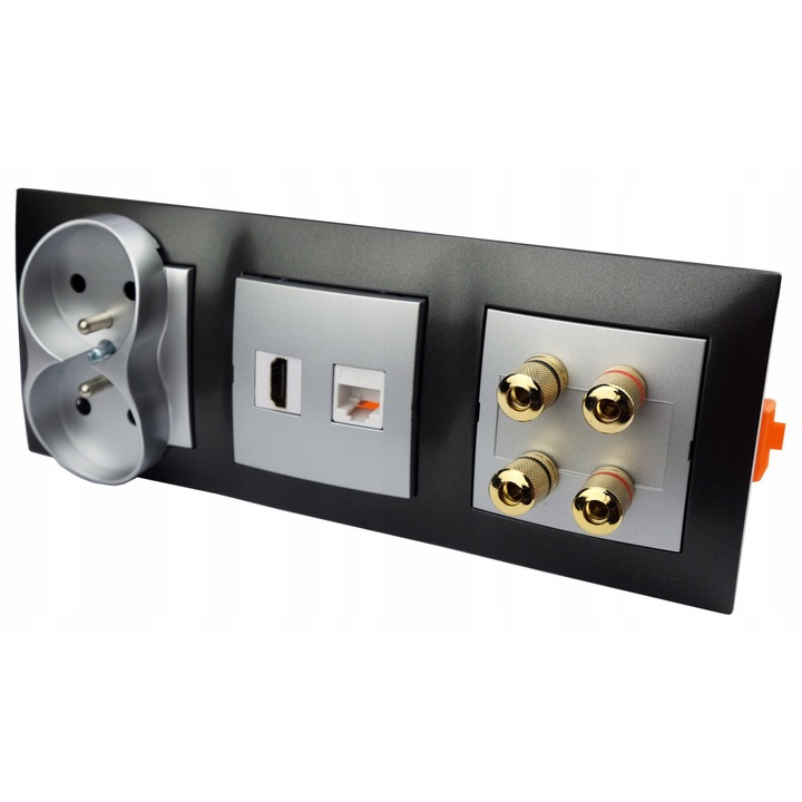Priza Dubla 4 Boxe, HDMI, RJ45, 230V Antracit