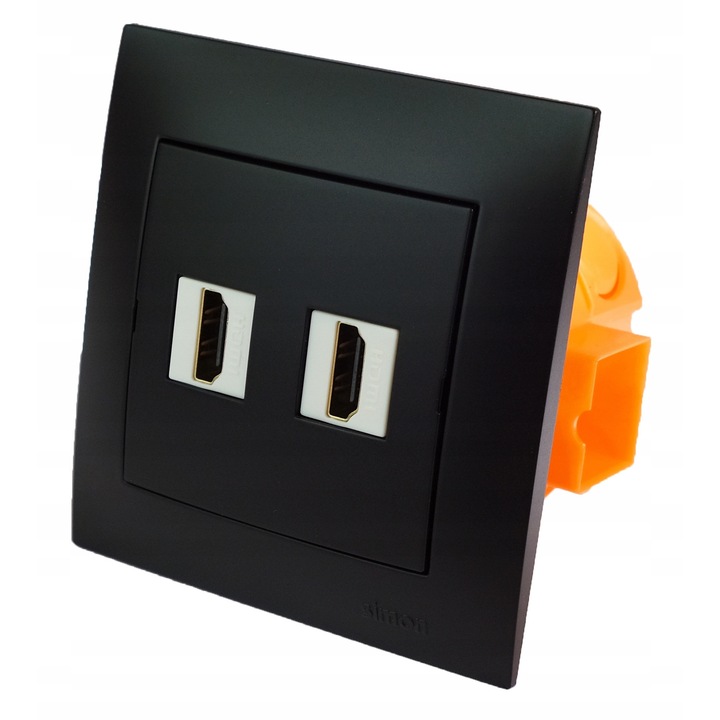 Priza HDMI Dubla 2.1 Ingropata, Mat Negru, Seria Premium