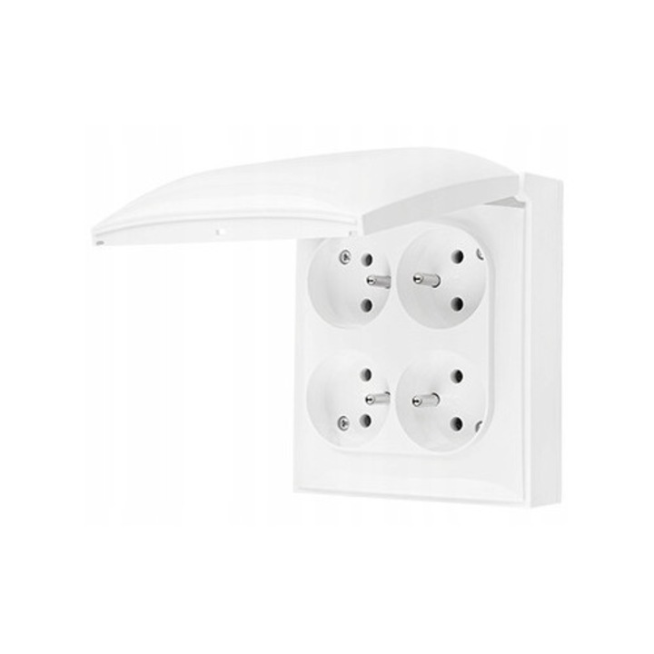 Priza Dubla Exterior IP44 cu Capac Alb Kontakt-Simon Aquaclick