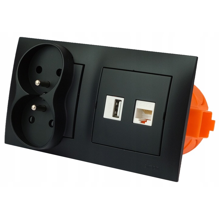 Priza Dubla 230V, 1x USB 3.0, 1x RJ-45 Cat.6, Ingropata
