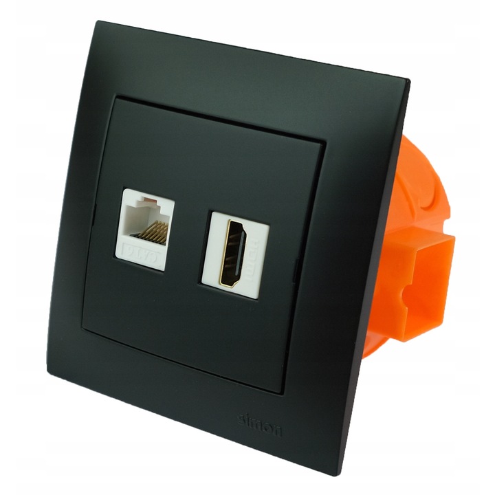 Priza Simon 54 HDMI si RJ-45, negru mat, incastrat