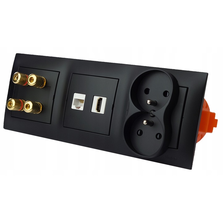 Priza Dubla Simon 54 HDMI RJ45 230V Negru Mat