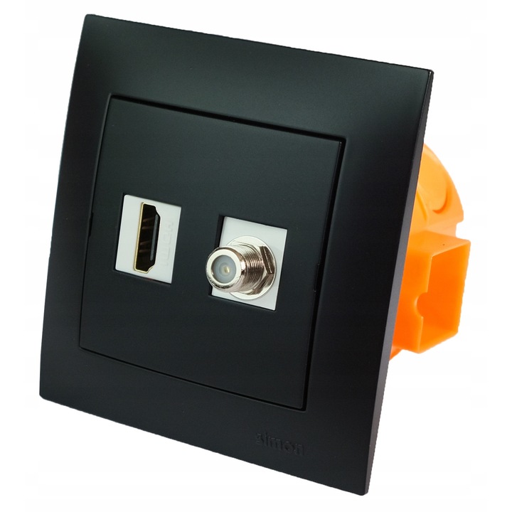 Ganditor de perete Simon 54 Premium, negru mat, 8,7x8,2x1cm, set de guri de conectare