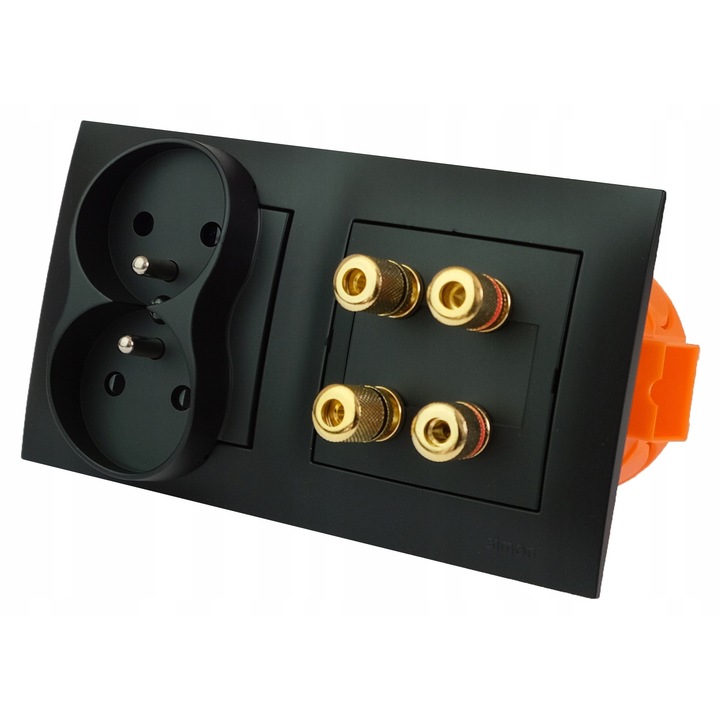 Priza Dubla 230V cu 4 Intrari Boxe, Negru Mat, Aur 24K