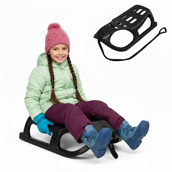 Sanie copii PRO ERA®, Made in EU, design ergonomic, sina alunecare otel, 86 x 47 x 26 cm, negru