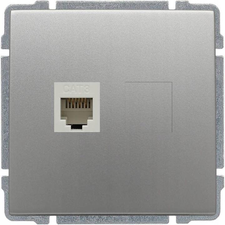 Priza telefonica simpla, cu eticheta, fara rama, aluminiu