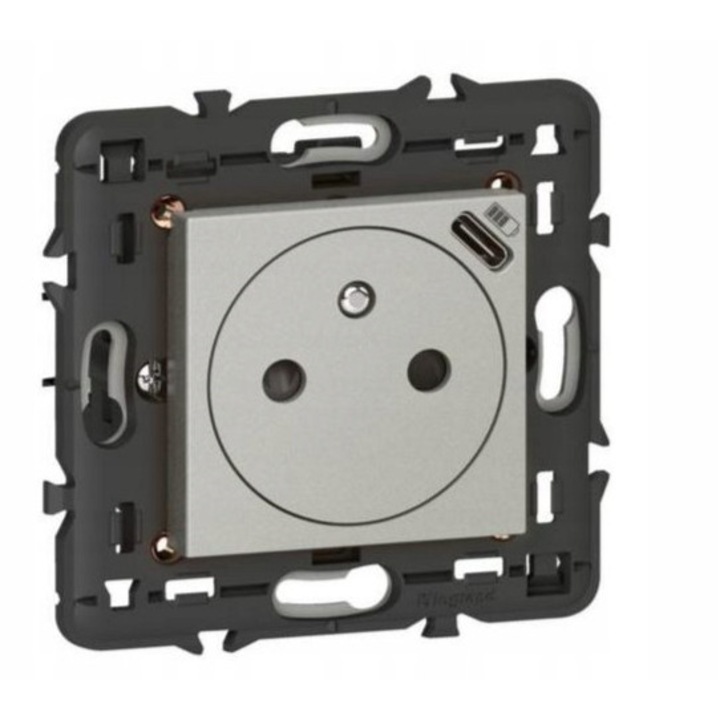 Priza Simpla cu USB-C, Aluminiu, Legrand MOSAIC