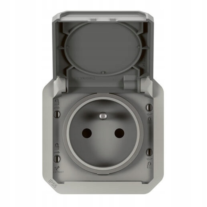 Priza electrica Legrand gri, cu protectie IP55 si impamantare