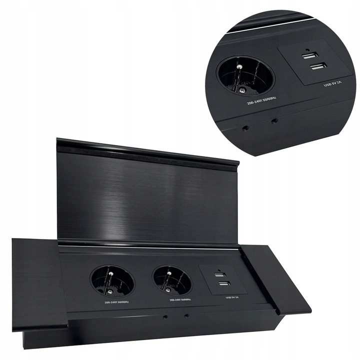 Priza Incastrata in Blat Orno cu USB, 2x Schuko, 1.5m, Neagra