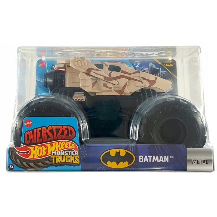 Masinuta Monster Truck Batman Hot Wheels, 1:24, metal si plastic, 20cm, roti mari