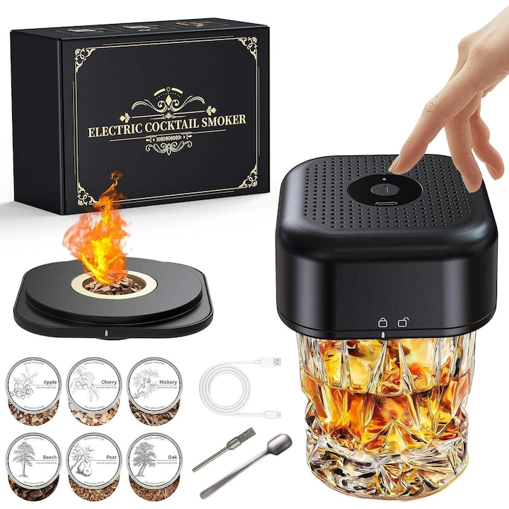 Електрически комплект за опушване на уиски, 6 дървени чипса, презареждащ се, без бутан