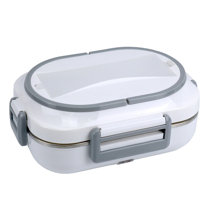 Cutie alimentara electrica, VDSTAR, alb si gri, incalzitor de mancare, design portabil