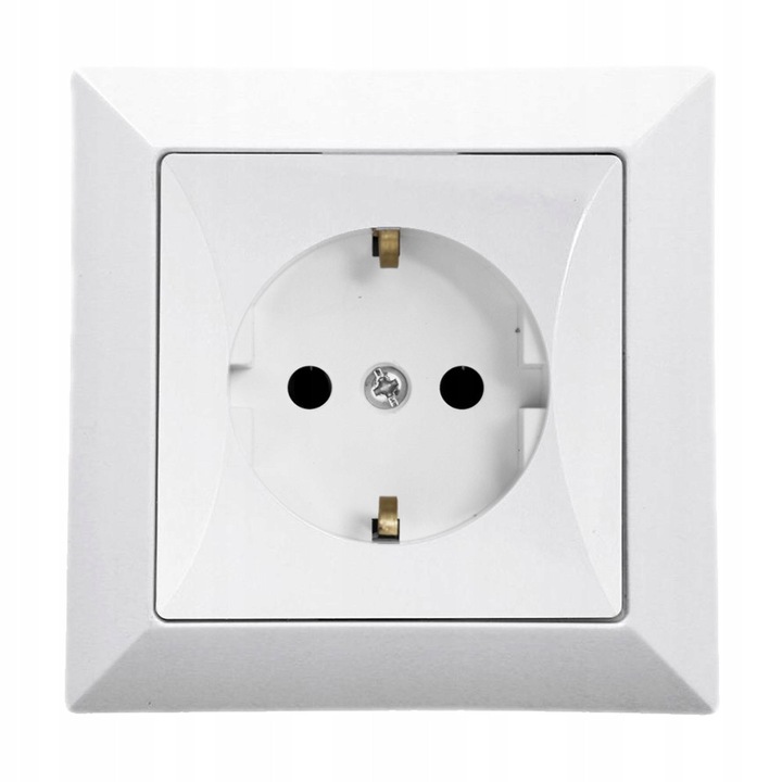 Priza electrica dubla Timex Opal, alba, cu impamantare